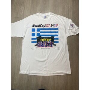 Rare Vintage World Cup Greece T-Shirt Graphic 1994 90's FIFA XL White Greek